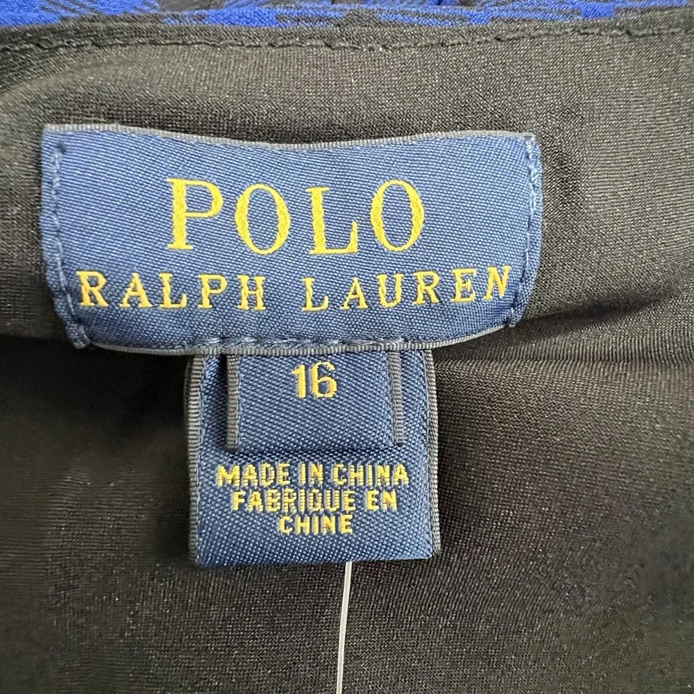NEW! Polo Ralph‎ Lauren Girls 16 Royal Blue Black Gingham Chiffon Dress $75